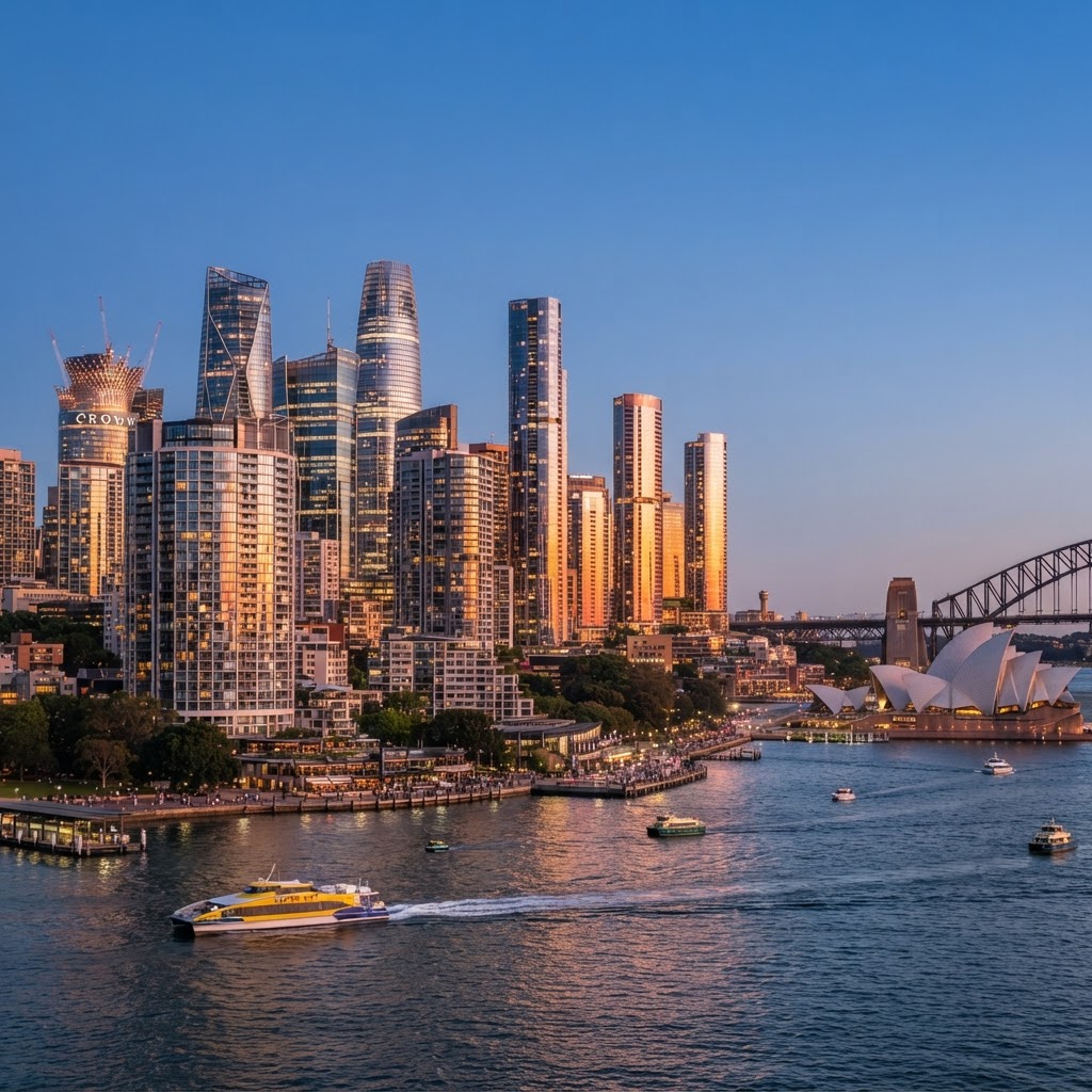 Sydney CBD skyline at golden hour