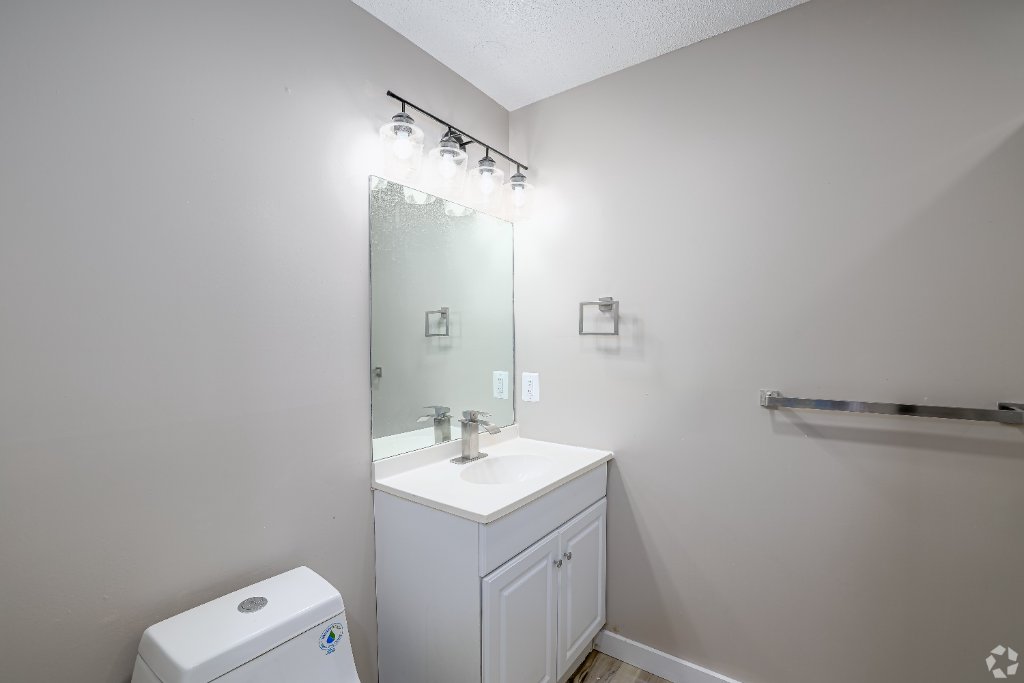 Modern bathroom with white vanity