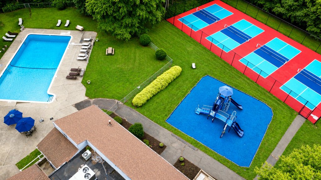 Overhead view of recreational facilities