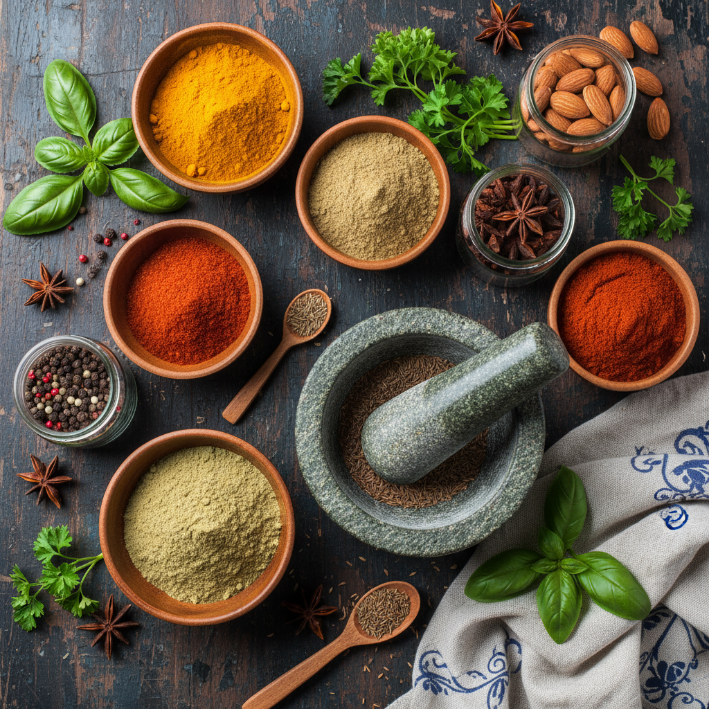 Artisan spice blending with colorful spices