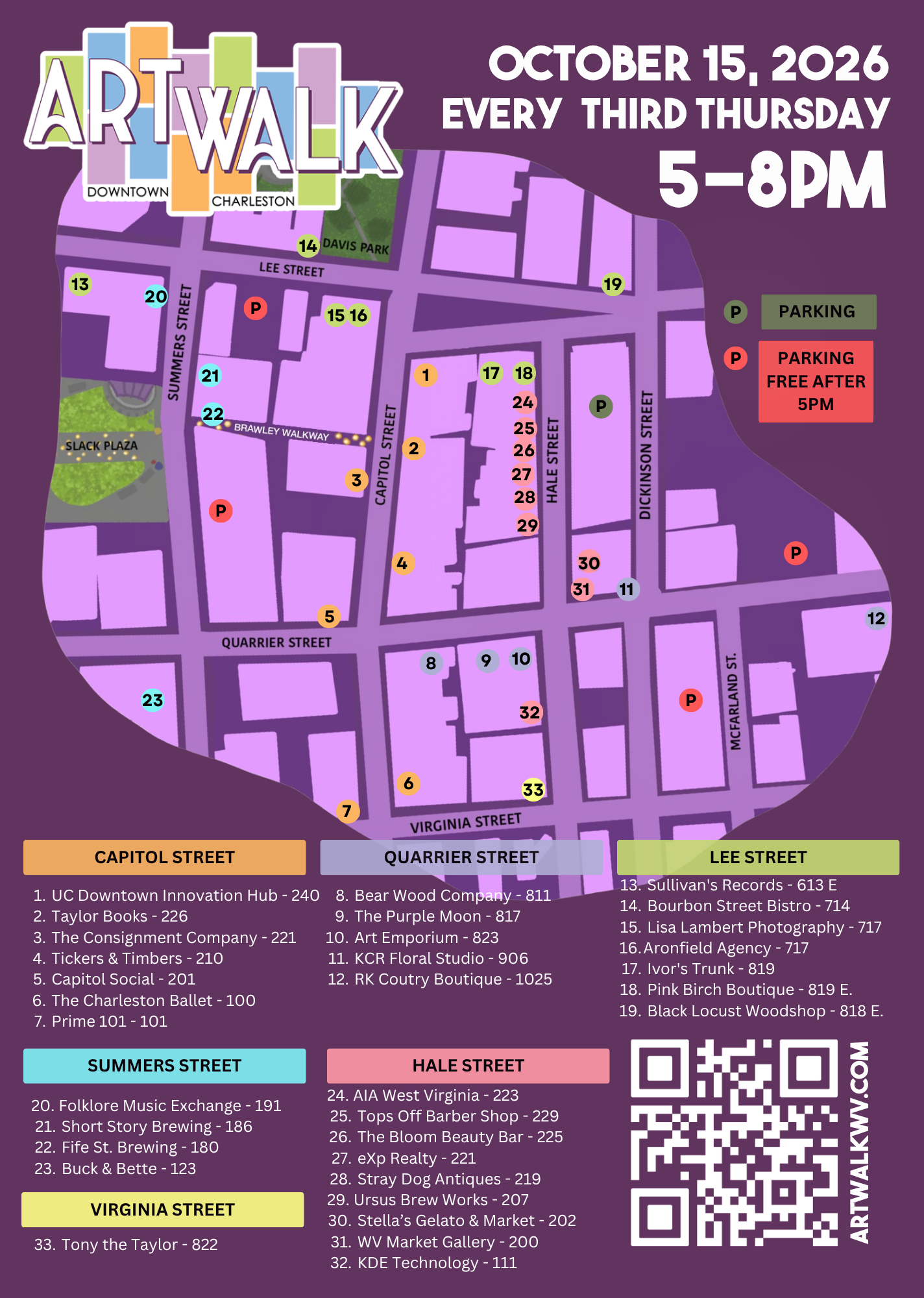 ArtWalk Map - October 15, 2026 Downtown Charleston