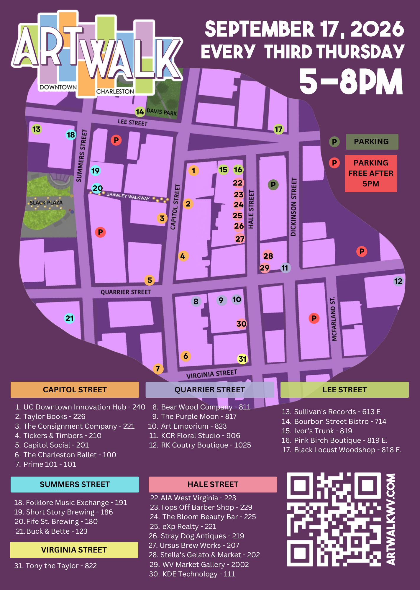ArtWalk Map - September 17, 2026 Downtown Charleston