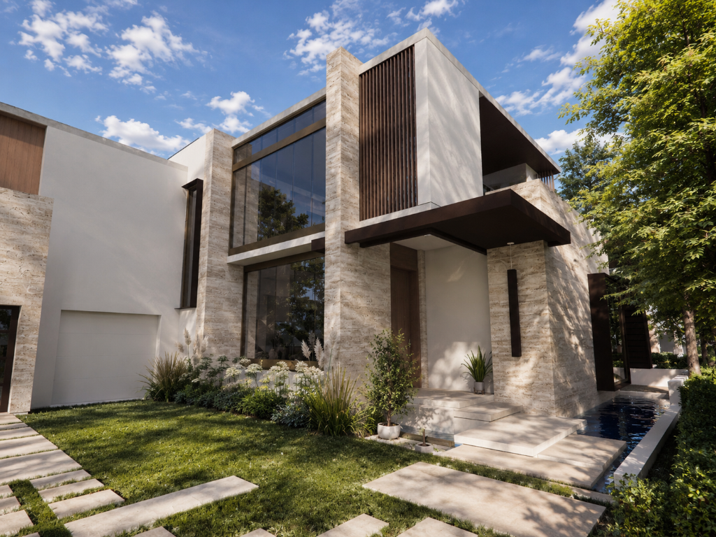 Rendering of the Winter Park Custom home featuring concrete facade and modern design