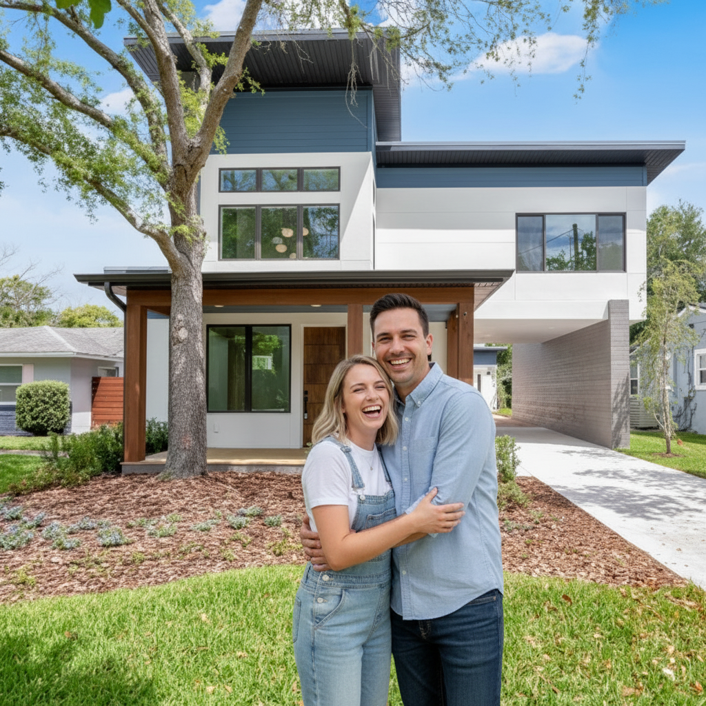 Architect reviewing home plans with a couple at their kitchen table