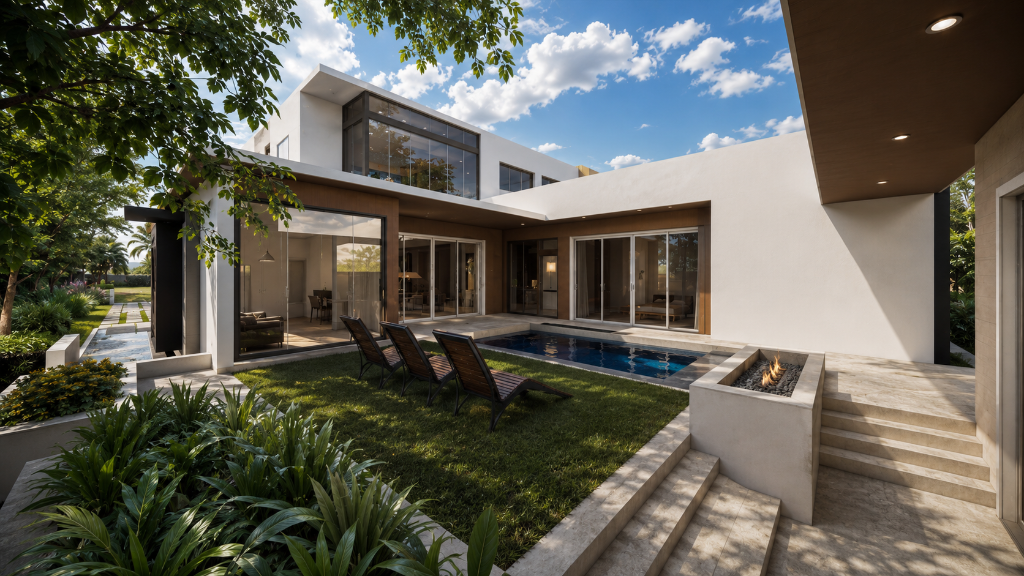 Rendering of the Winter Park Custom home featuring concrete facade and modern design