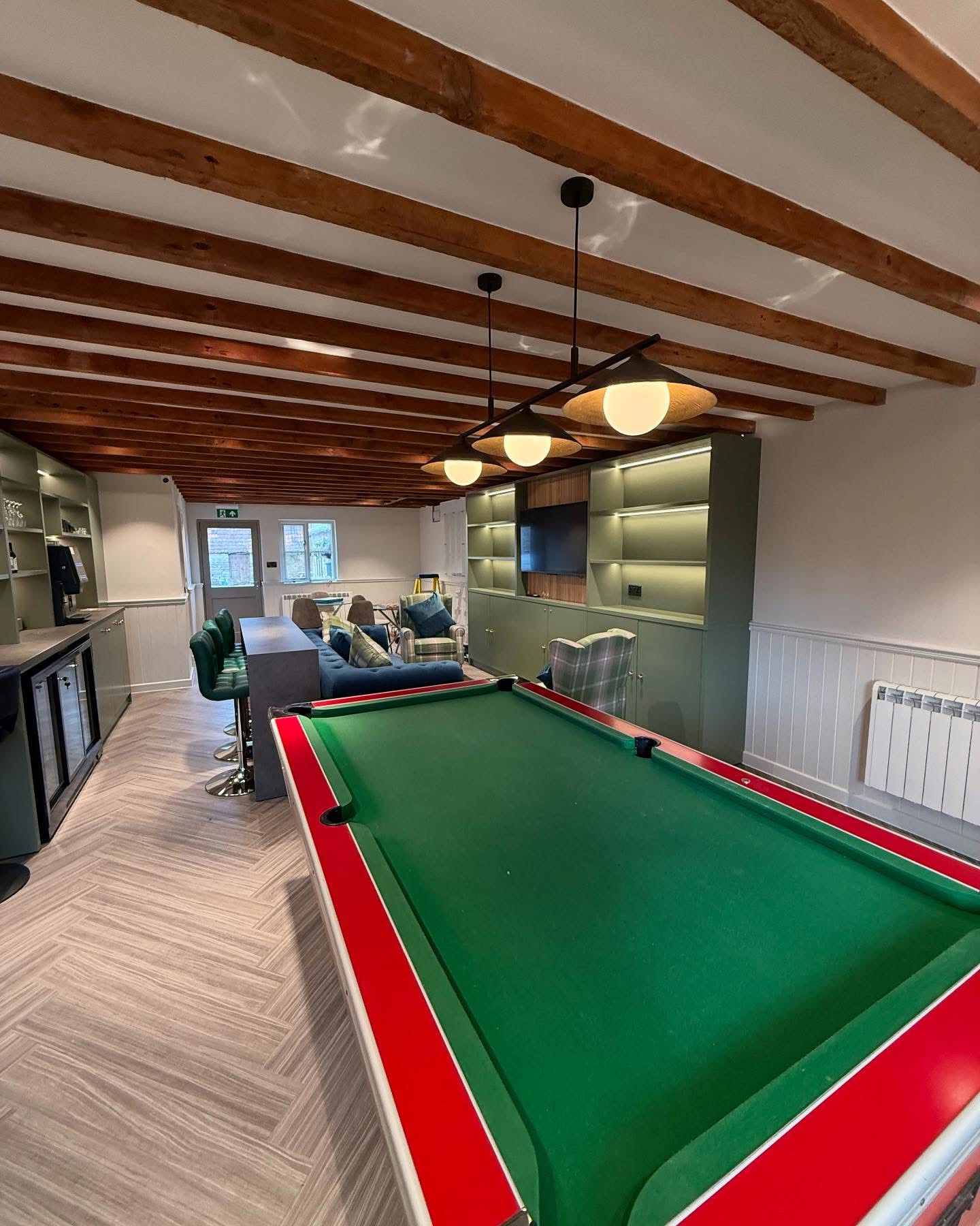 Industrial pendant lighting over the pool table