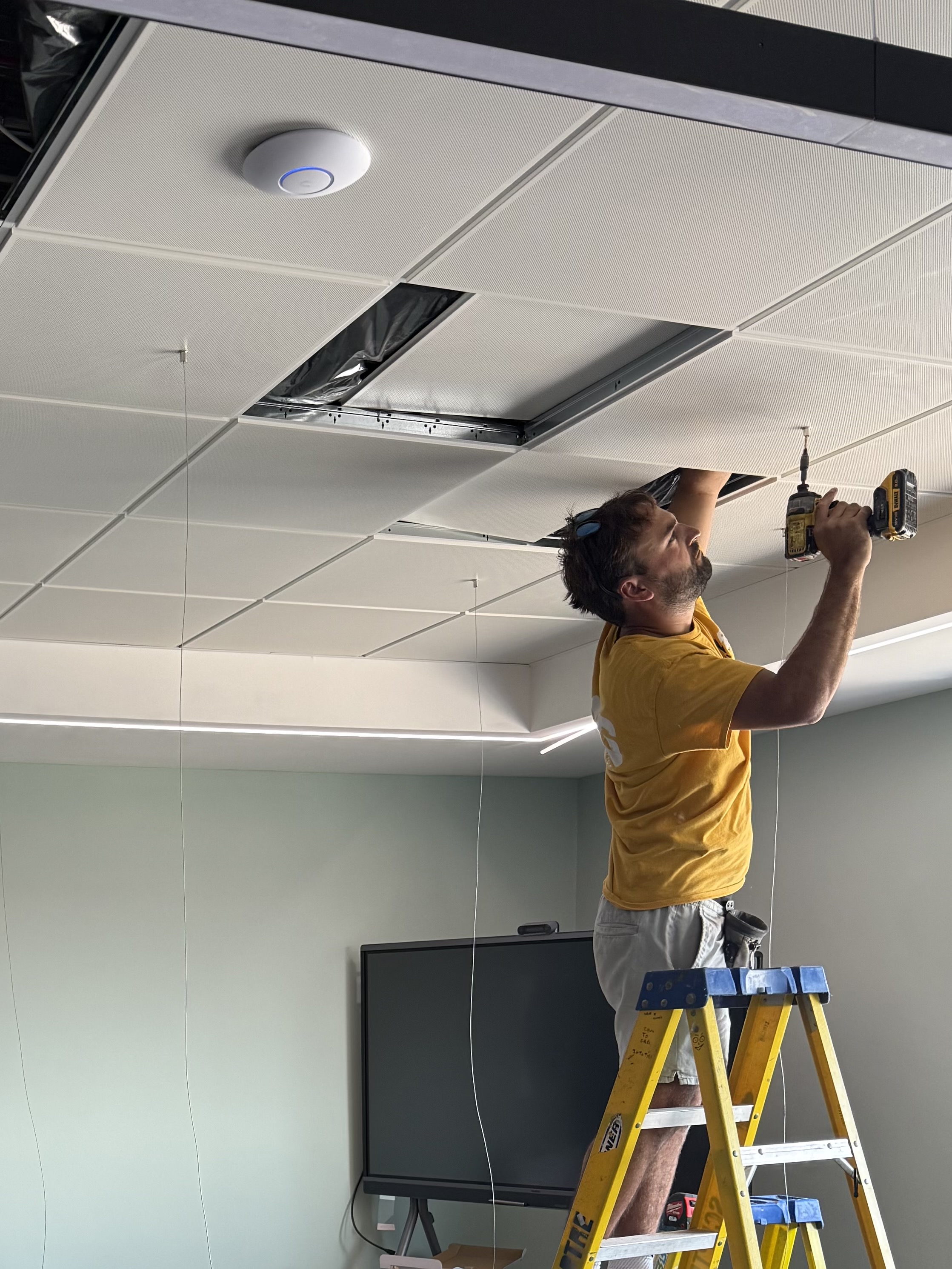 First fix ceiling lighting installation, Sceptre Net commercial electrical project