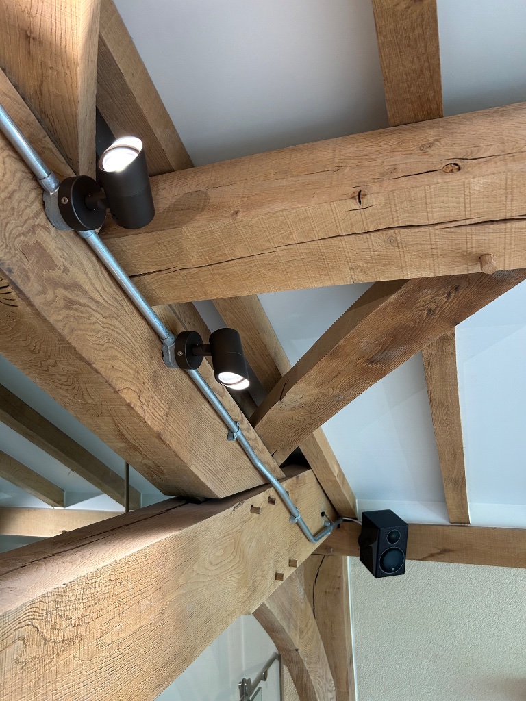 Oak frame trackway with spot lighting and audio
