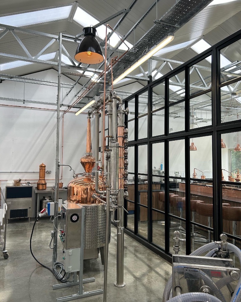 Bar area with bespoke copper pendant lighting