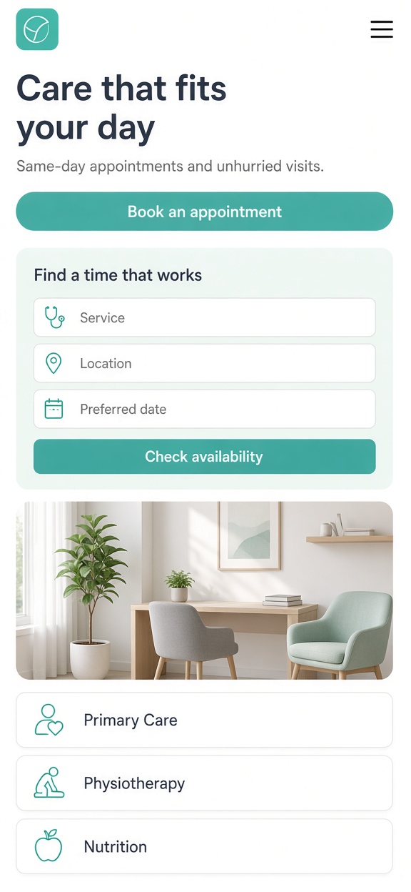 Sample Layout — Medical & Wellness website preview (mobile)