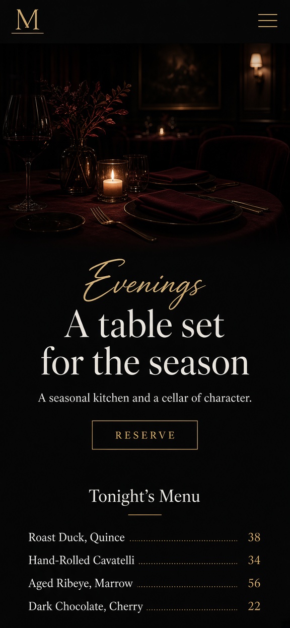 Sample Layout — Restaurant & Hospitality website preview (mobile)