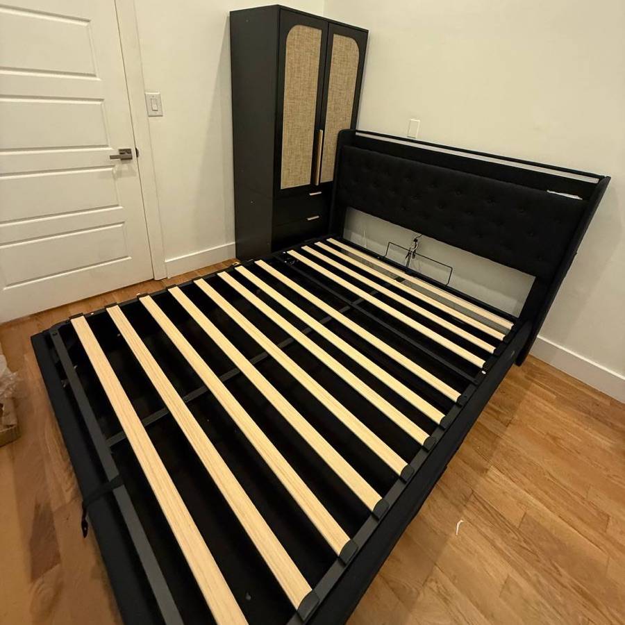 Bed frame & wardrobe built together