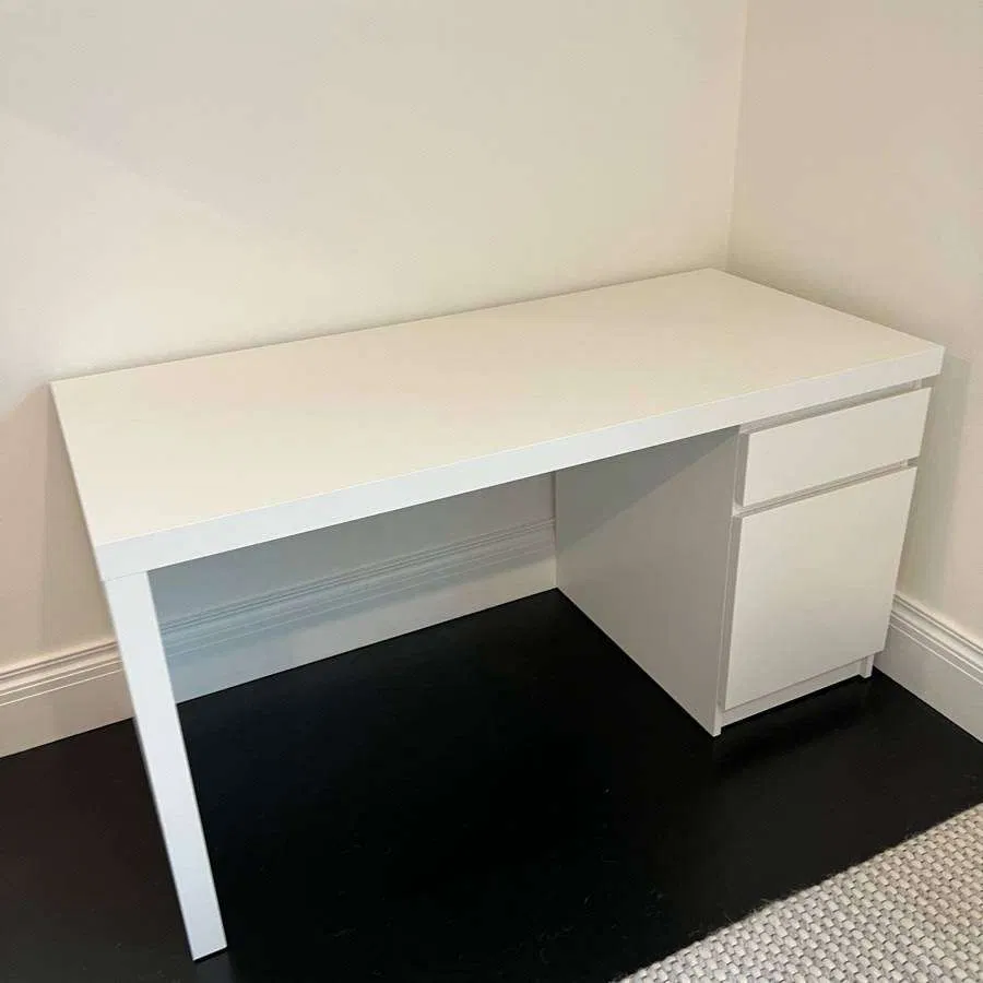 Modern desk built into a tight corner