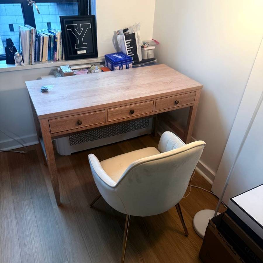 3-drawer desk assembled in place