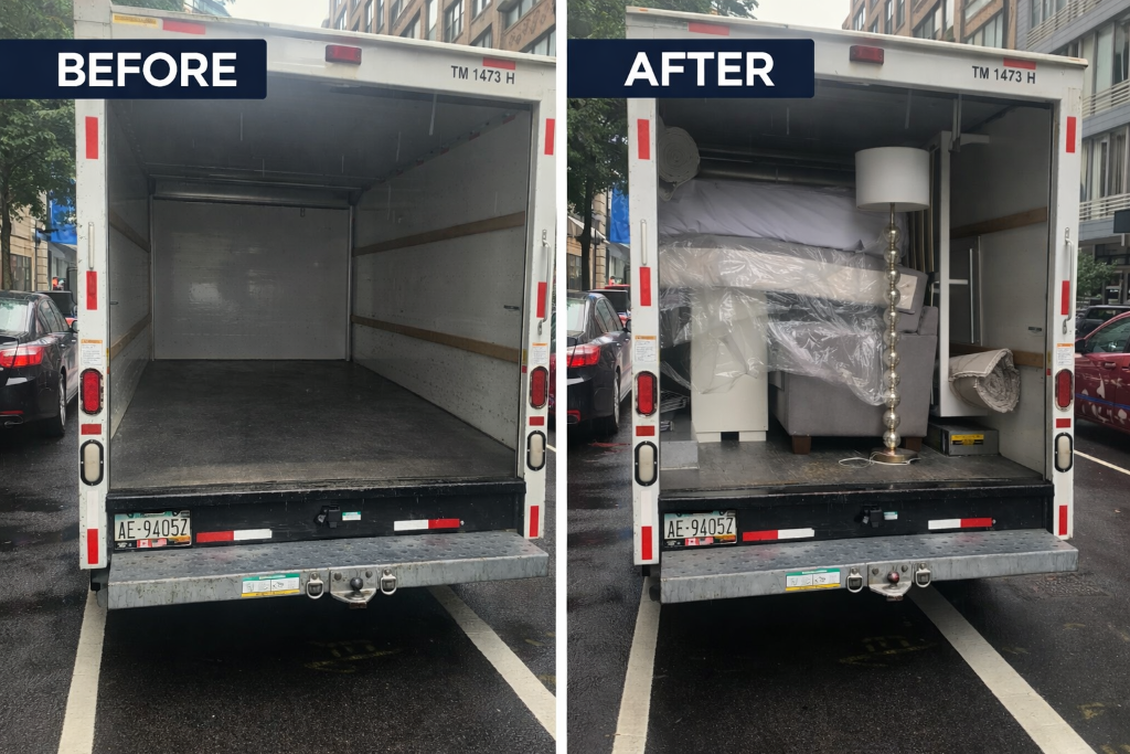 Truck interior: before & after loading