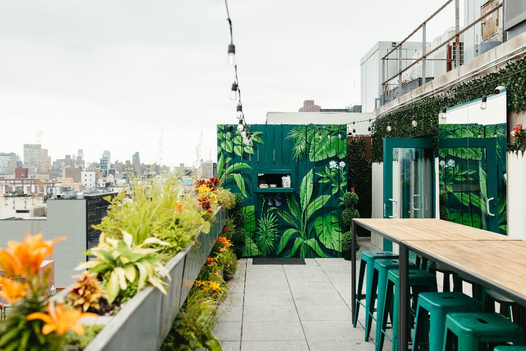 Tropical mural bar Walker Rooftop cocktails