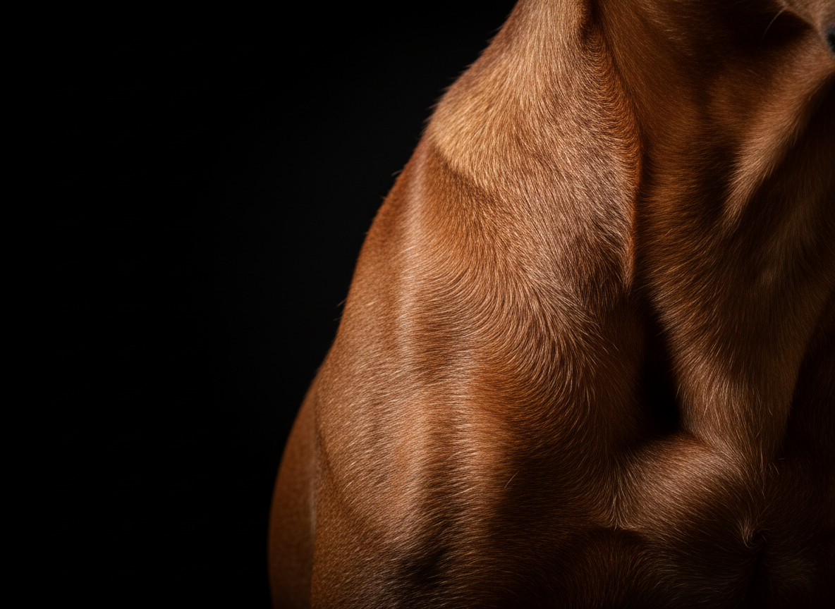 Extreme close-up of a bully breed coat showing individual glistening hair strands with liquid silk sheen