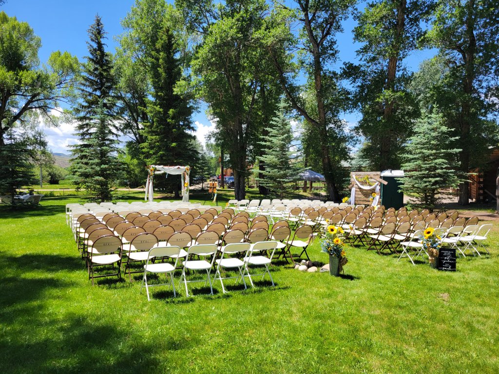 Evening outdoor reception at Spirit West River Lodge