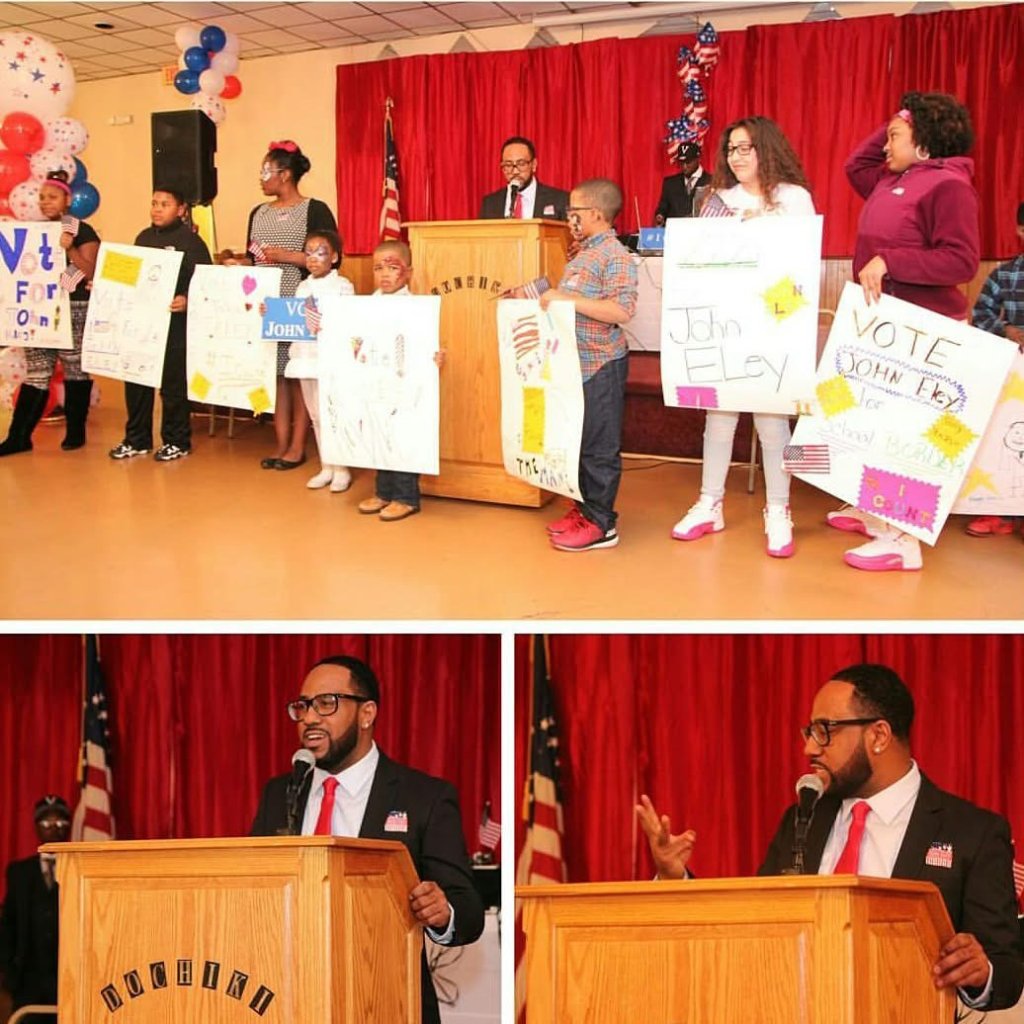 John Eley at campaign rally with community