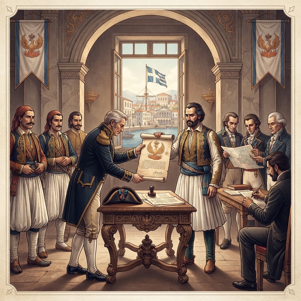 Illustration représentant Indépendance de la Grèce reconnue.
