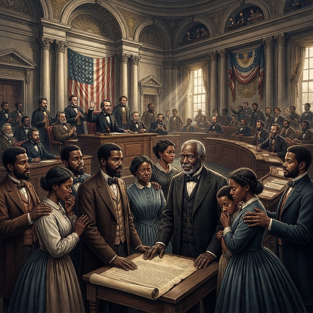Illustration représentant Abolition de l'esclavage aux États-Unis.