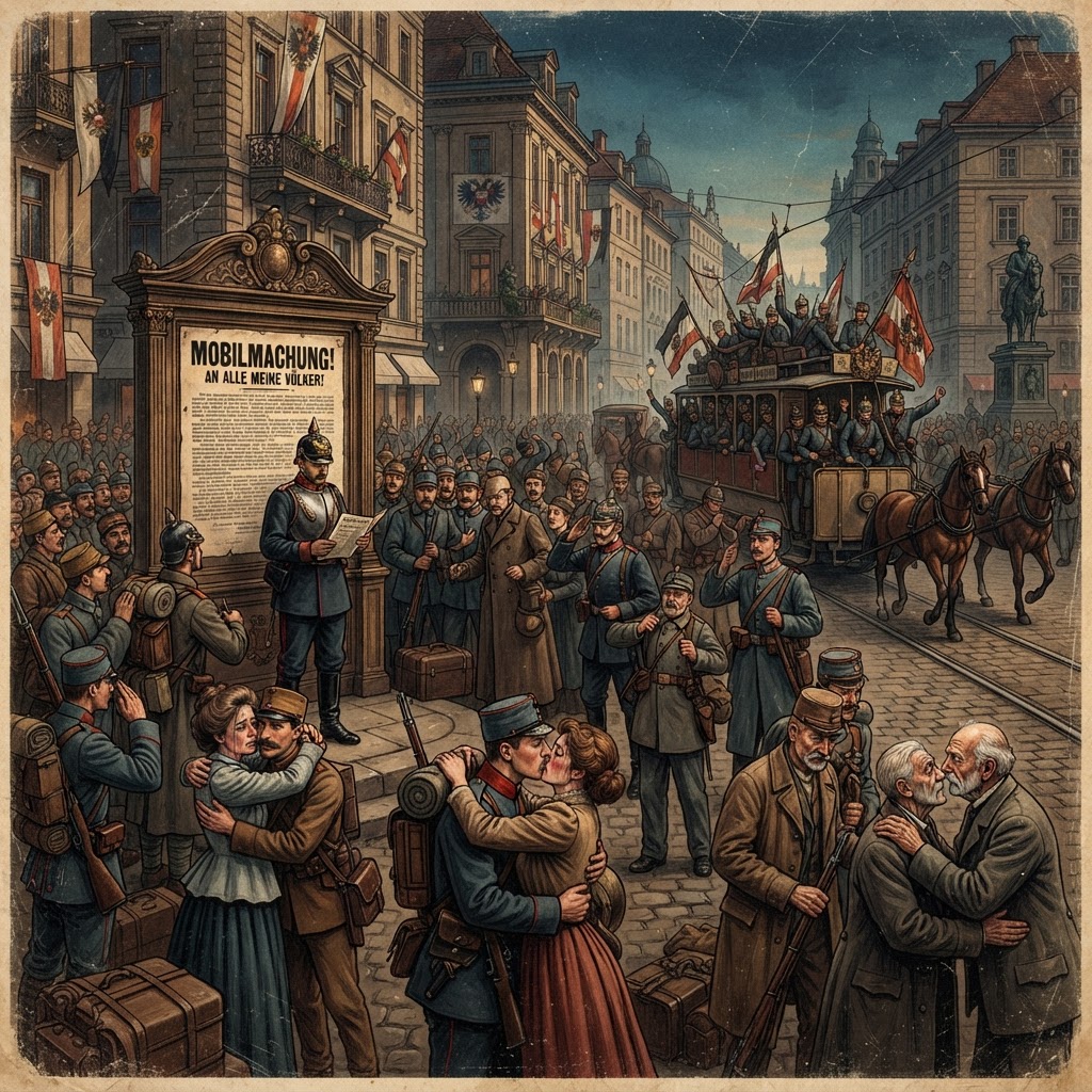 Illustration représentant Début de la Première Guerre mondiale.