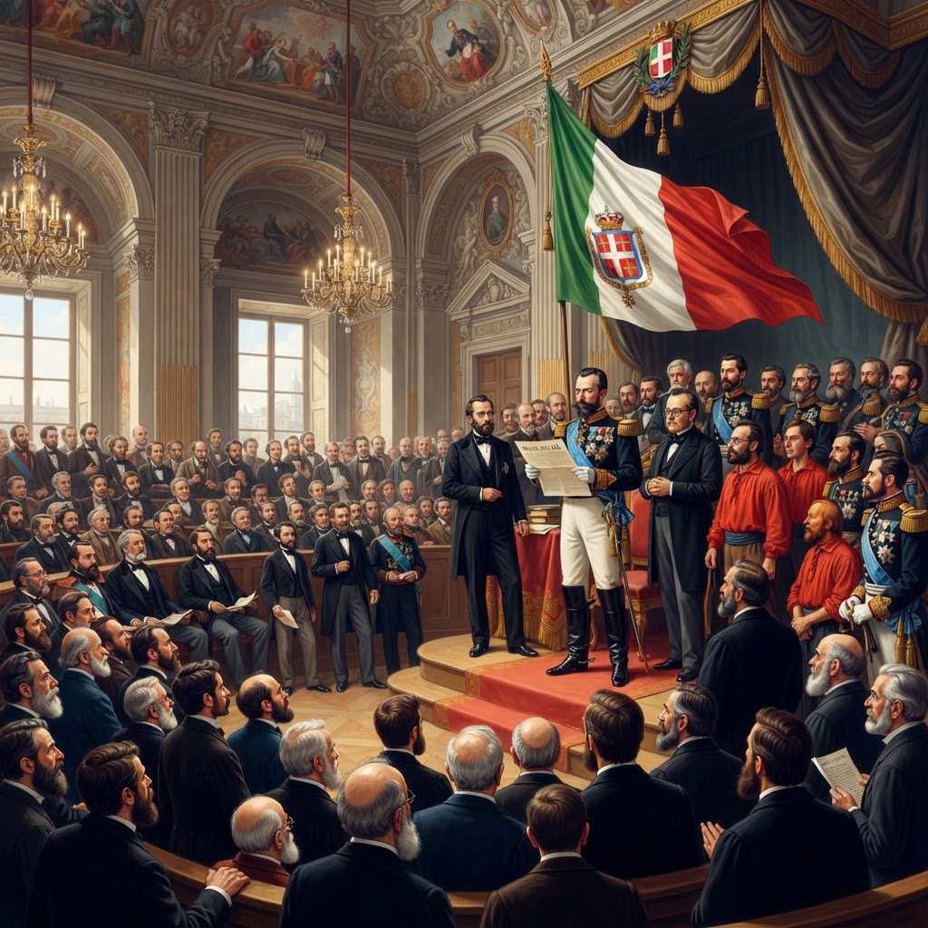 Illustration représentant Proclamation du royaume d'Italie.