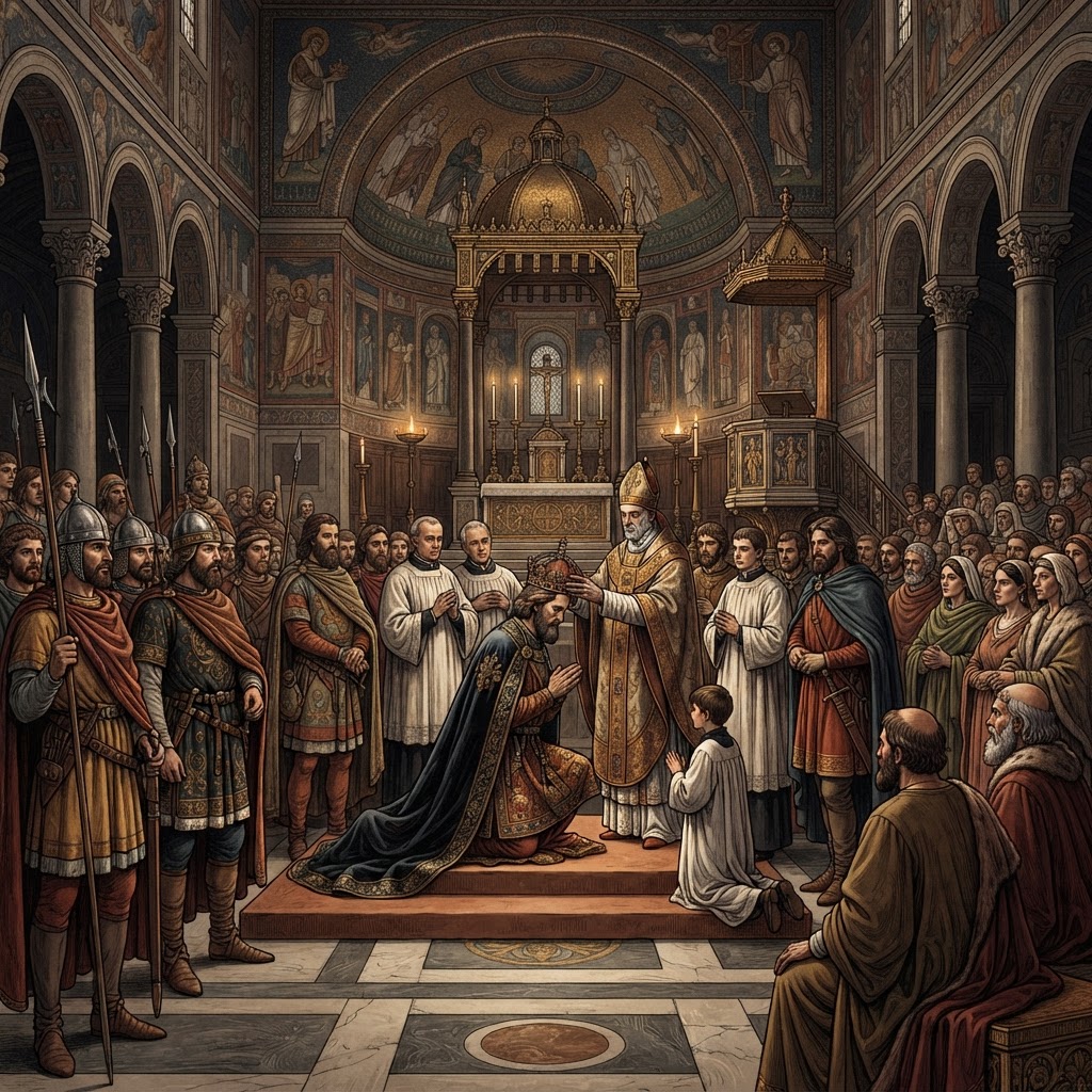 Illustration représentant Couronnement de Charlemagne.