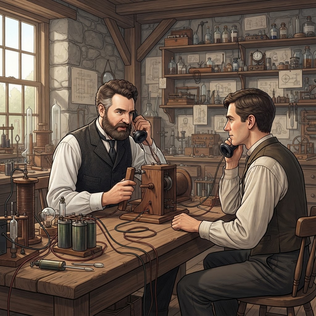 Illustration représentant Brevet du téléphone par Alexander Graham Bell.