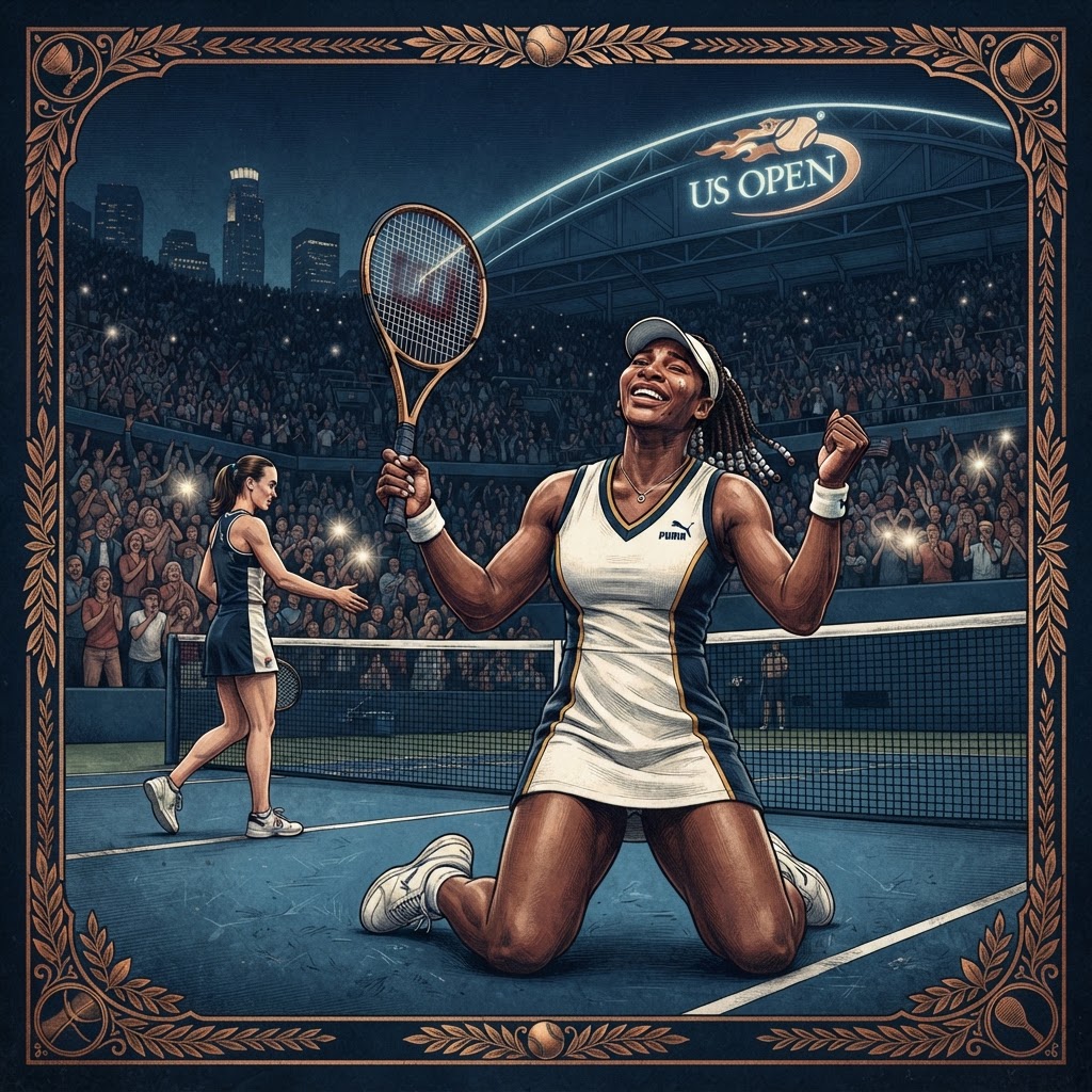 Illustration représentant Serena Williams, Premier titre du Grand Chelem de Serena Williams.