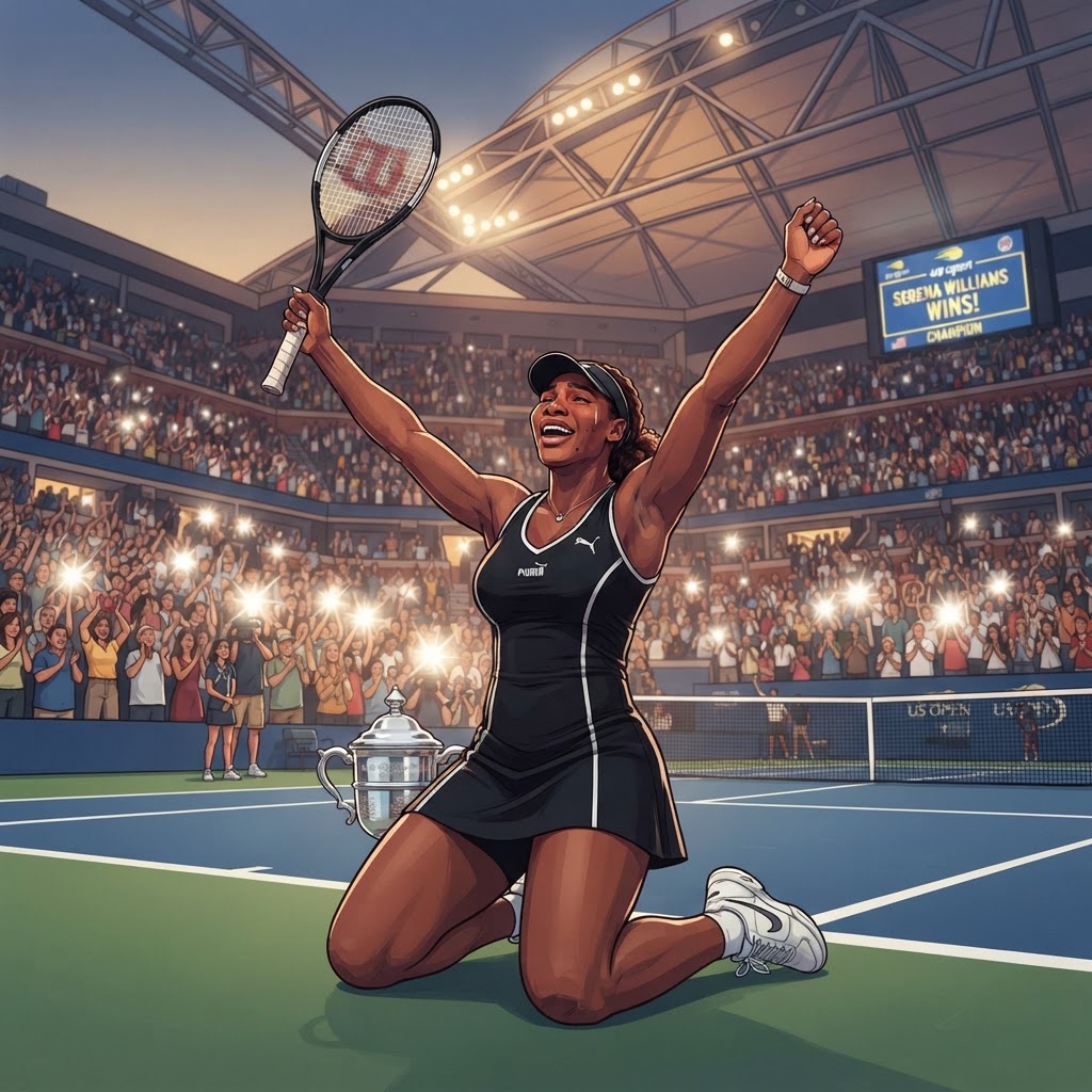 Illustration représentant Serena Williams, Premier titre du Grand Chelem de Serena Williams.