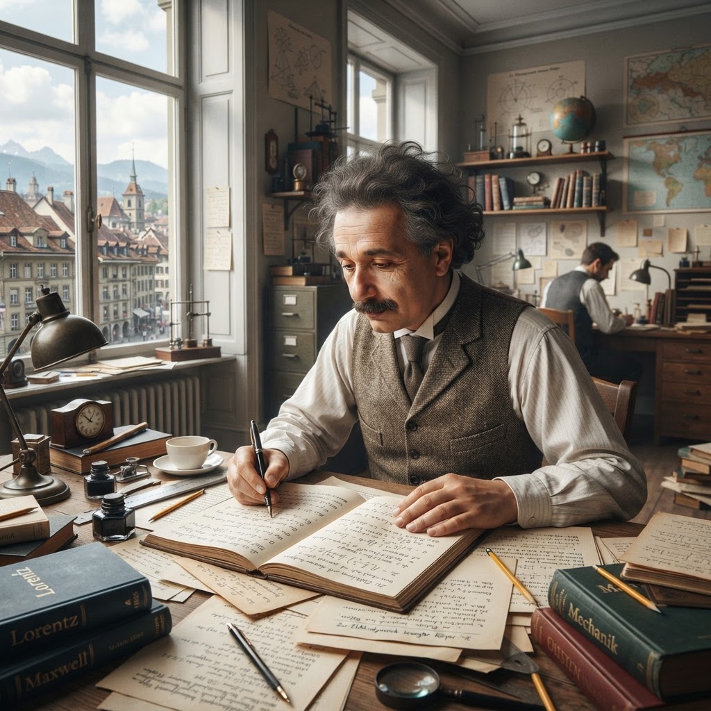 Illustration représentant Albert Einstein, Publication de la relativité restreinte.