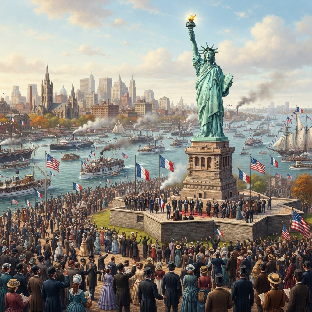 Illustration représentant Inauguration de la statue de la Liberté.