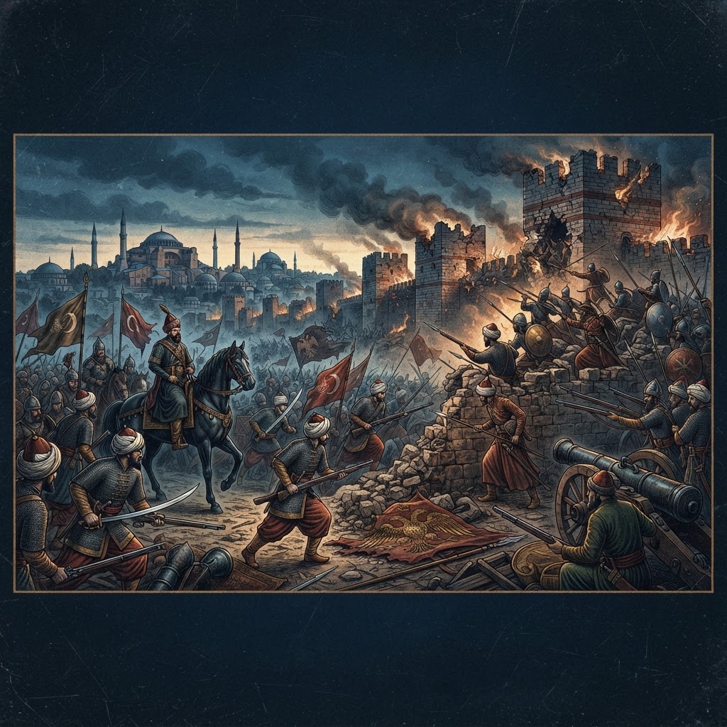 Illustration représentant Prise de Constantinople par les Ottomans.