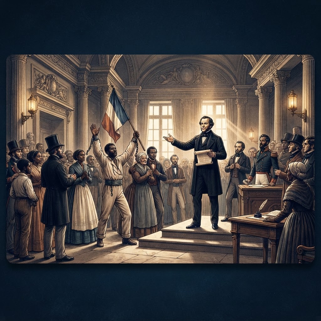 Illustration représentant Abolition définitive de l'esclavage en France.