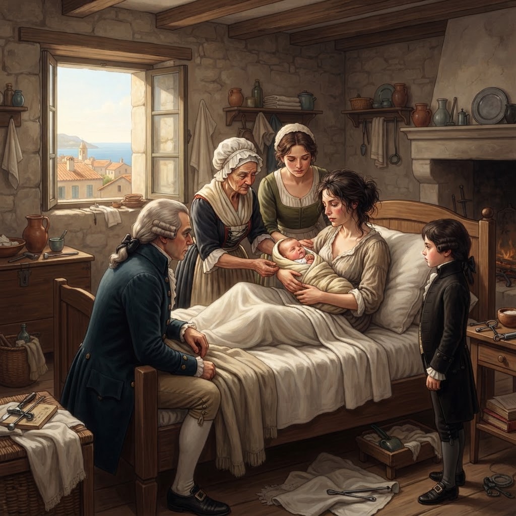 Illustration représentant Napoléon Bonaparte, Naissance de Napoléon Bonaparte.