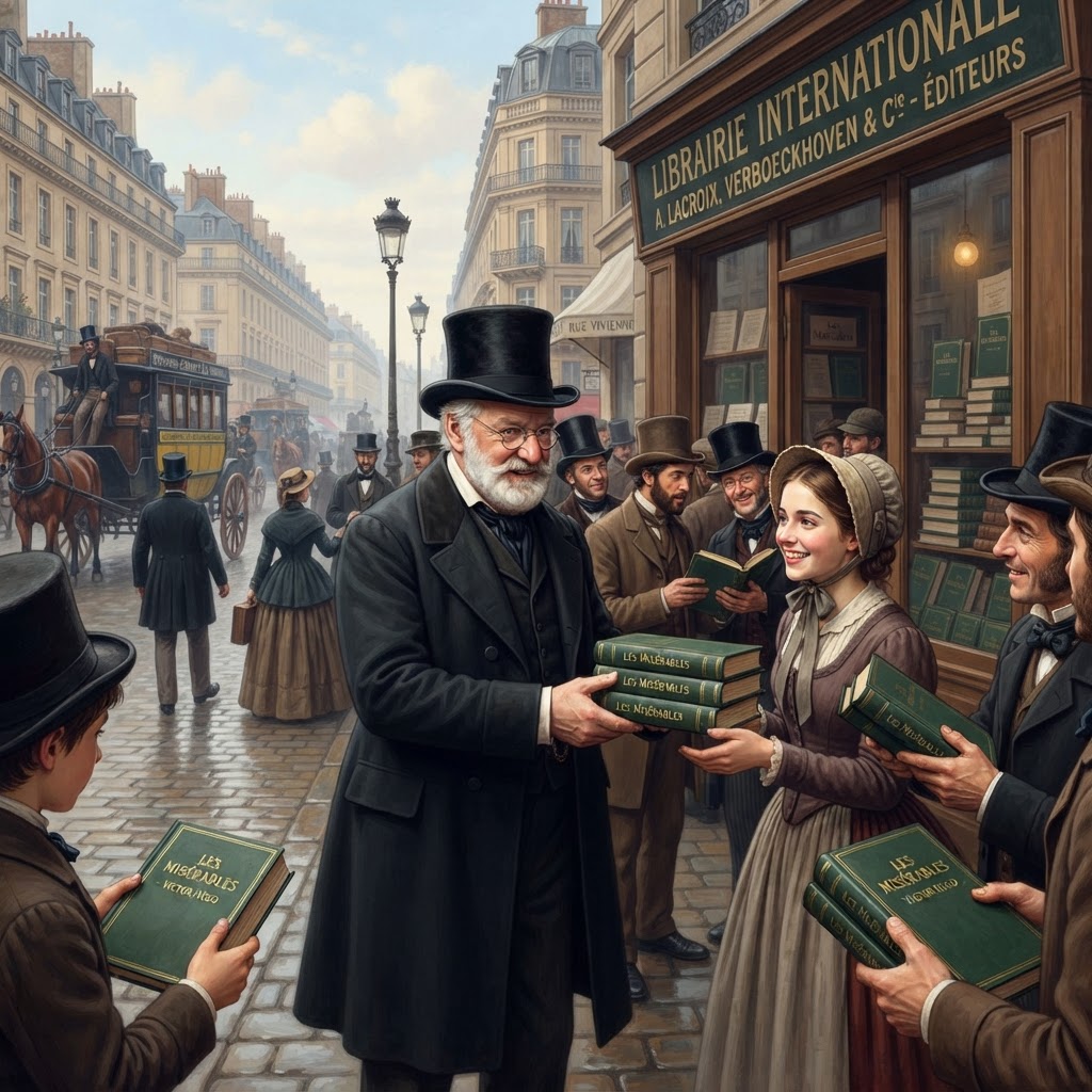 Illustration représentant Victor Hugo, Publication des Misérables.