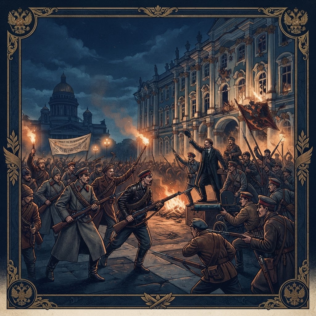 Illustration représentant Révolution d'Octobre en Russie.