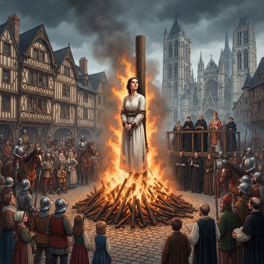 Illustration représentant Jeanne d'Arc, Mort de Jeanne d'Arc (bûcher).