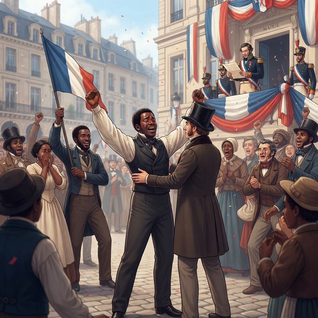 Illustration représentant Abolition définitive de l'esclavage en France.