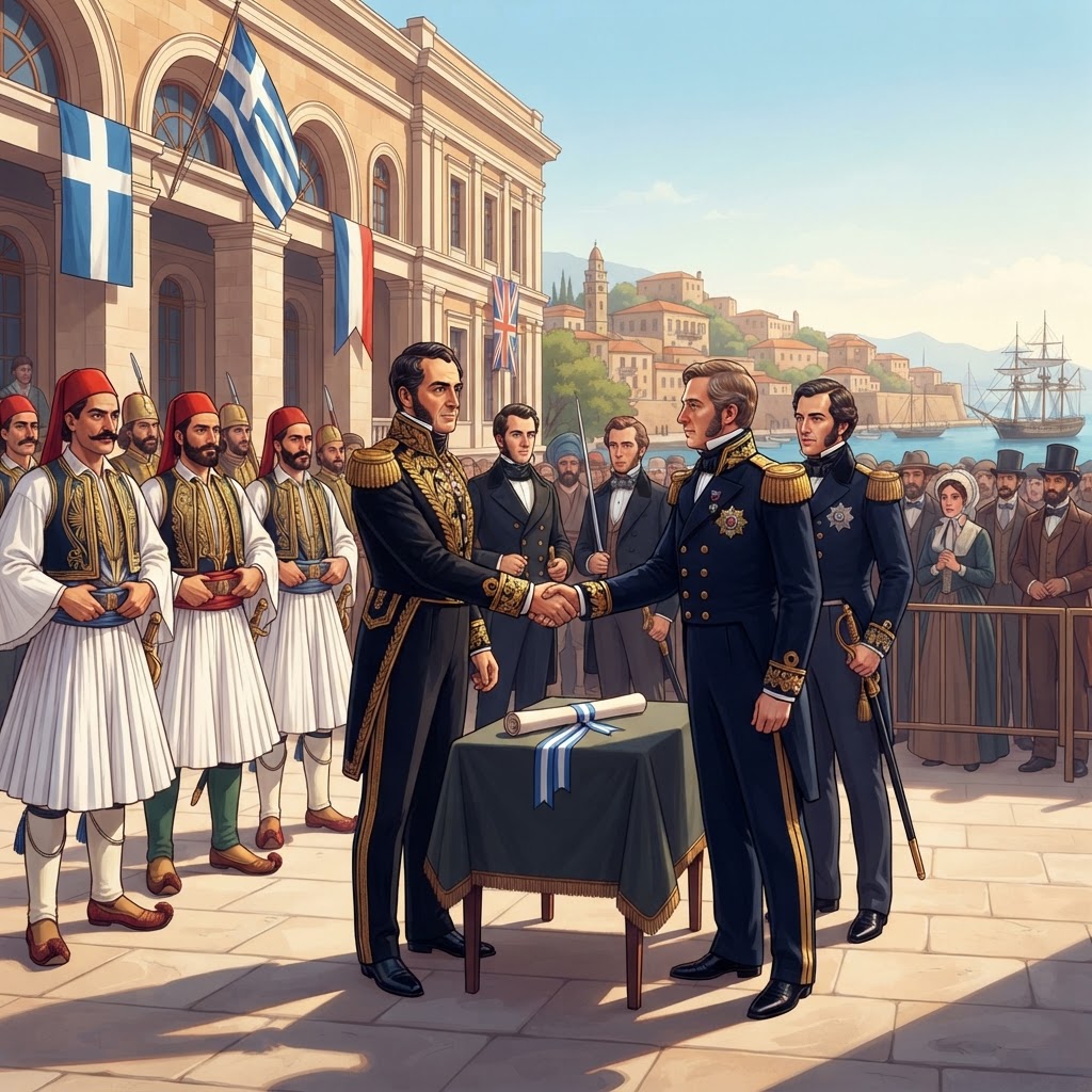 Illustration représentant Indépendance de la Grèce reconnue.