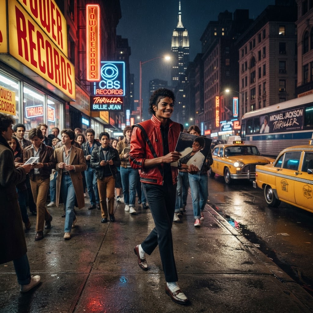 Illustration représentant Michael Jackson, Sortie de l'album Thriller.
