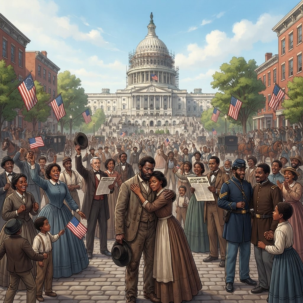 Illustration représentant Abolition de l'esclavage aux États-Unis.