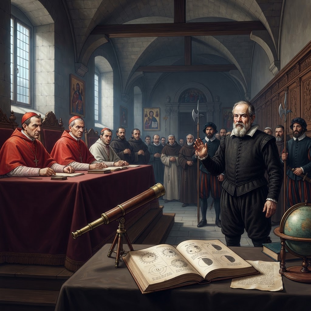 Illustration représentant Condamnation de Galilée par l'Inquisition.
