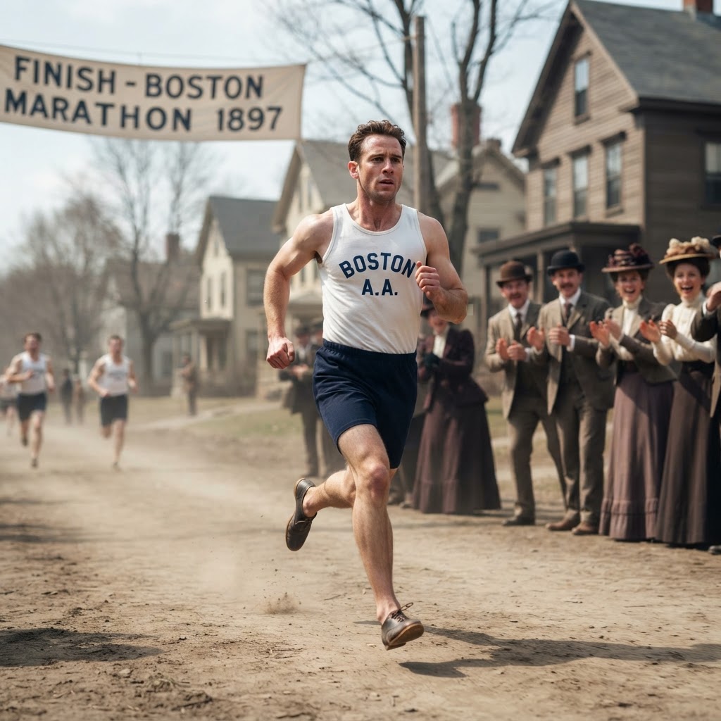 Illustration représentant Premier Marathon de Boston.