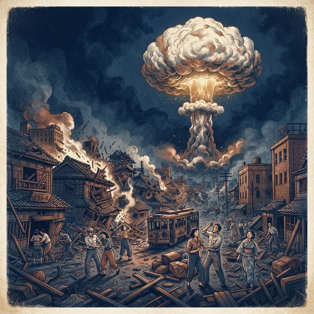 Illustration représentant Bombardement atomique d'Hiroshima.