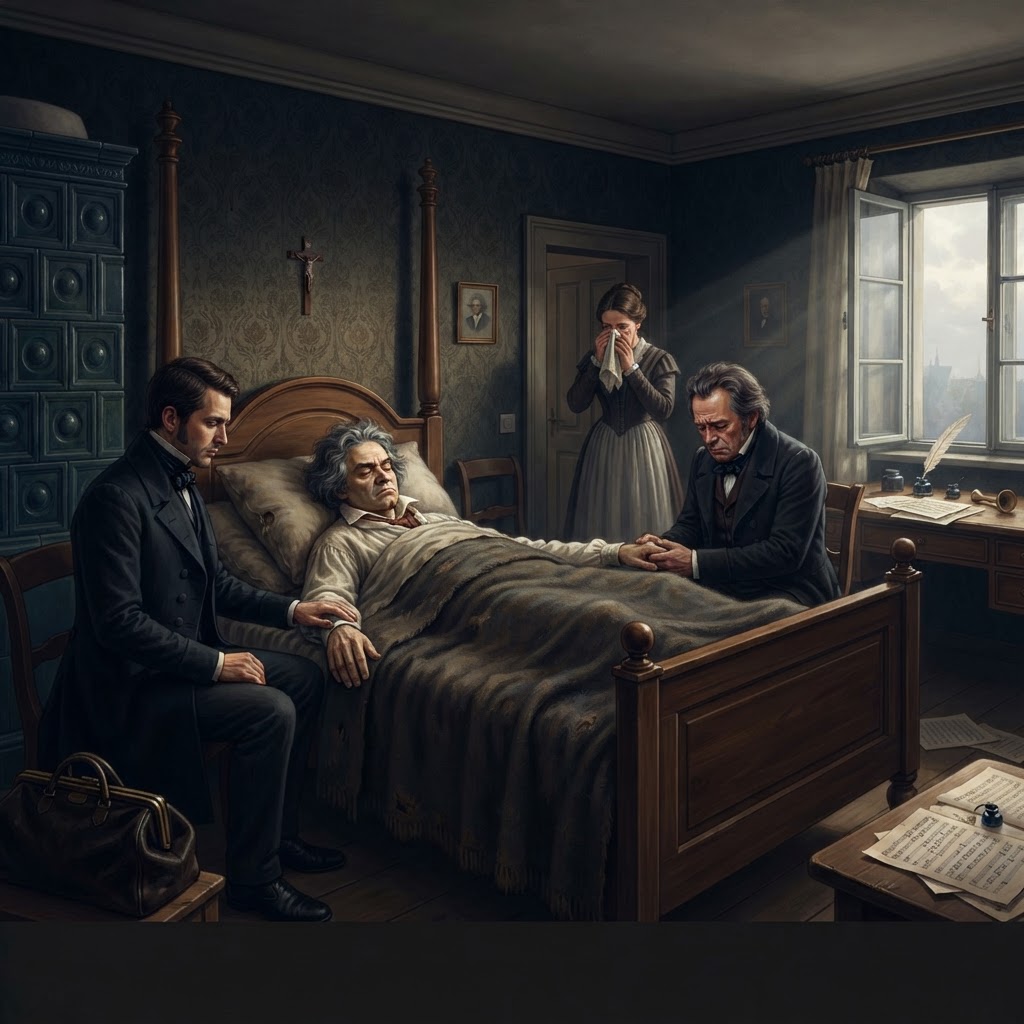 Illustration représentant Ludwig van Beethoven, Mort de Beethoven.