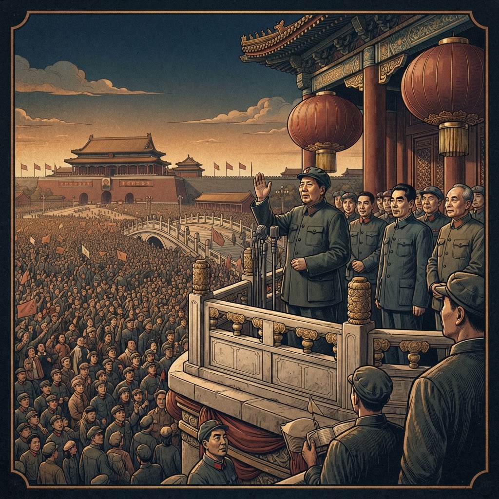 Illustration représentant Proclamation de la République populaire de Chine.