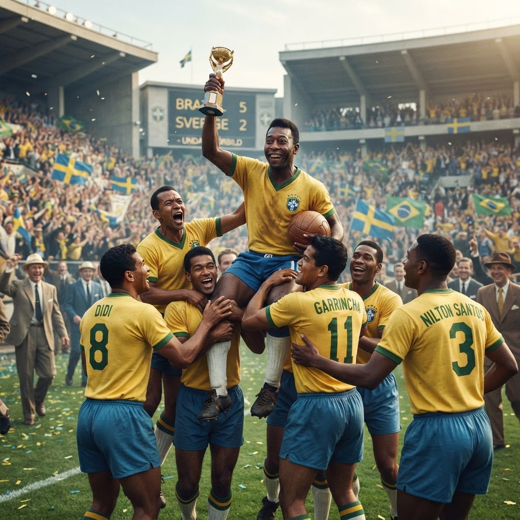 Illustration représentant Pelé, Premier titre mondial de Pelé.