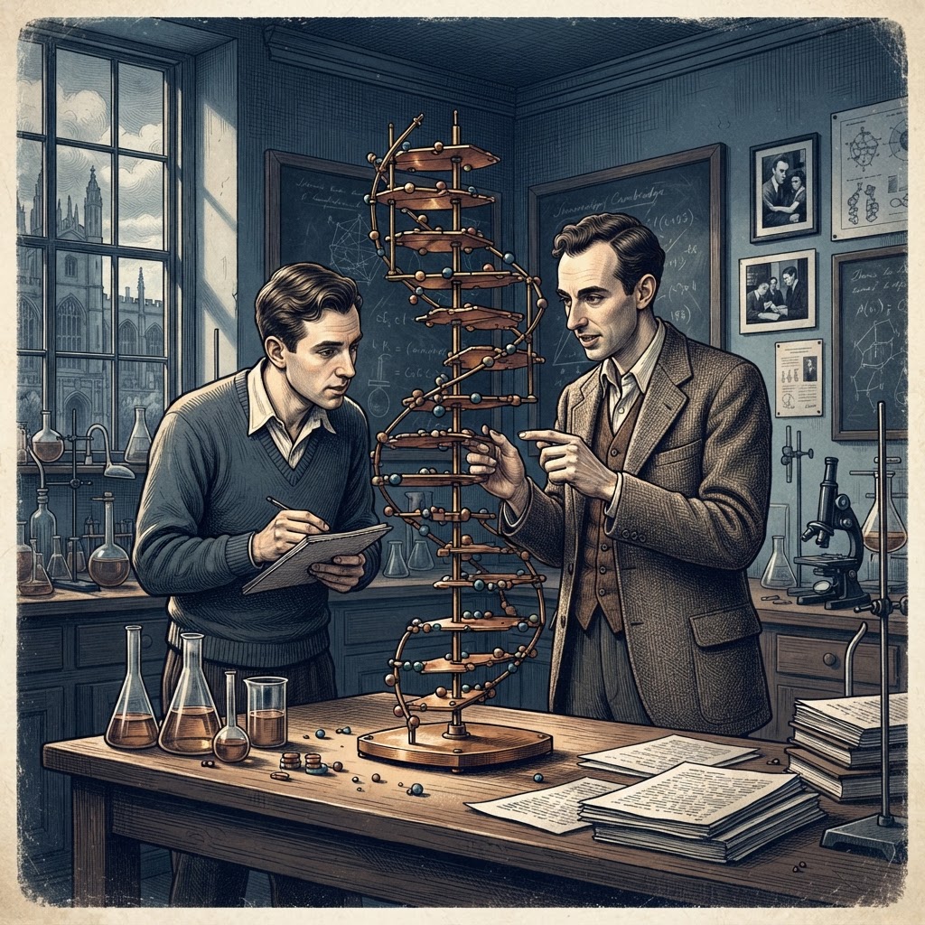 Illustration représentant Découverte de la structure de l'ADN.